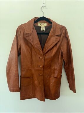 Women’s vintage Brown Leather Blazer Jacket